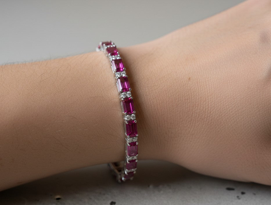 Natural Ruby & Dazzling Moissanite Eternity Bracelet
