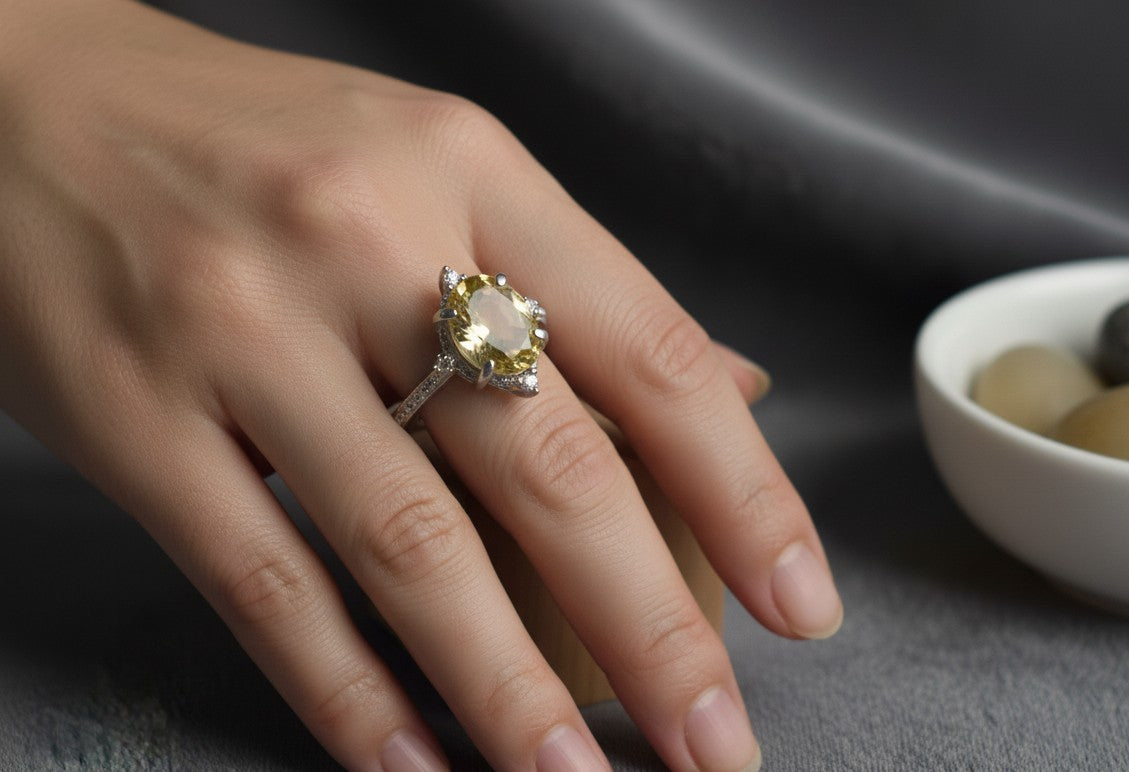 Sunshine Aura Ring: Natural Oval Citrine & Dazzling Moissanite Accents