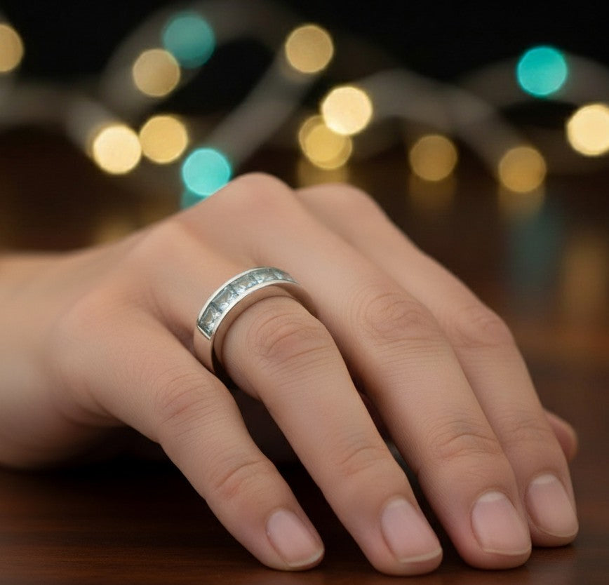 Celestial Calm Band: Natural Channel-Set Aquamarine Eternity Ring