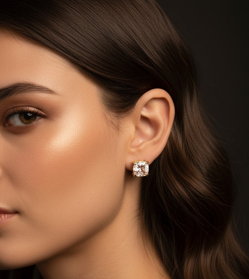 Blush of Romance: Natural Cushion Morganite Stud Earrings in Sterling Silver