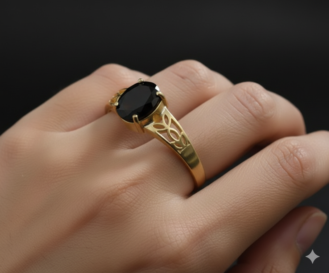 Bold Onyx Look: Natural Black Spinel Solitaire with Filigree Detail Ring