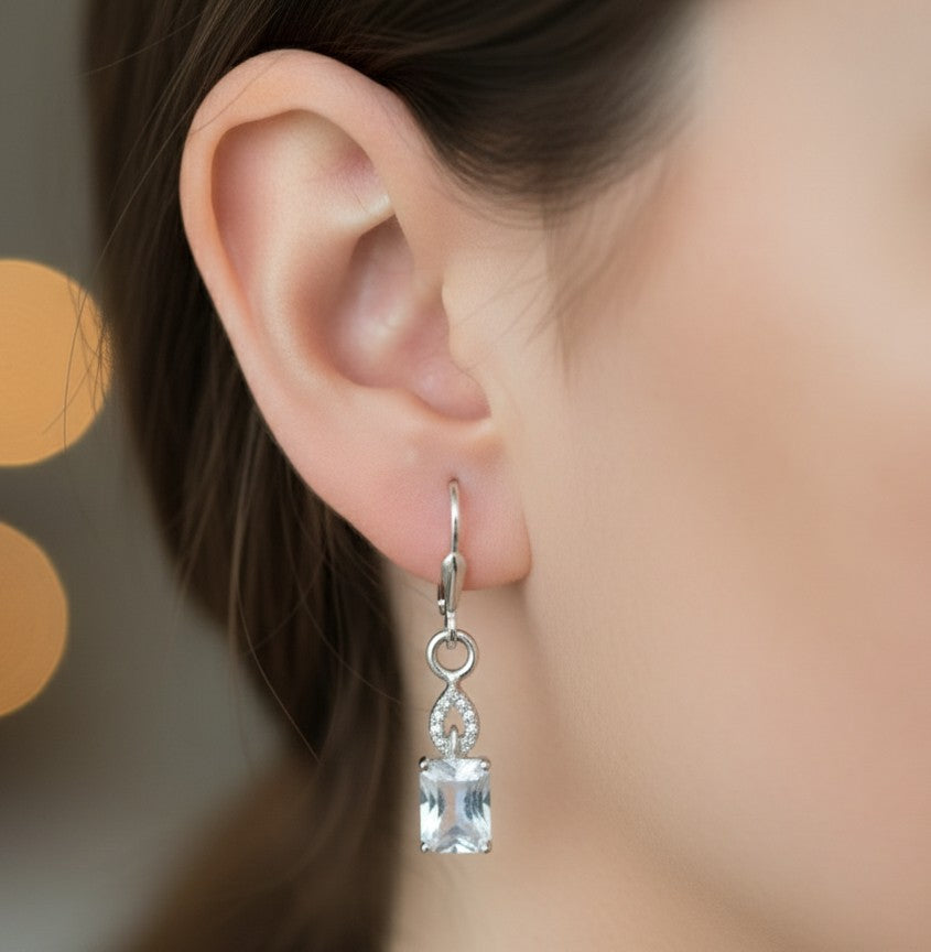 Celestial Drop Earrings: Natural Blue Flash Moonstone & Dazzling Moissanite Accents