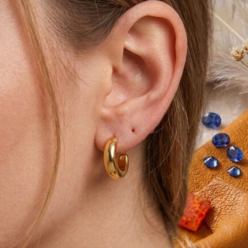 Chunky Oval Huggie Hoop Earrings – Gold Plated Minimalist Hoops for Women