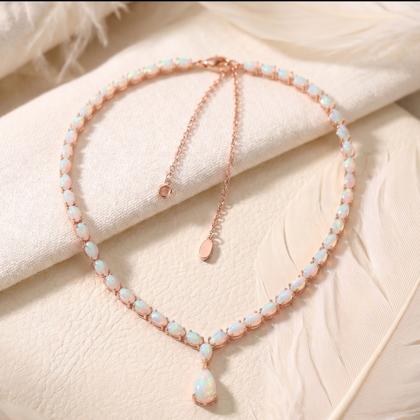 White Opal Pendant Necklace – Pear Cut Opal Drop Necklace for Women