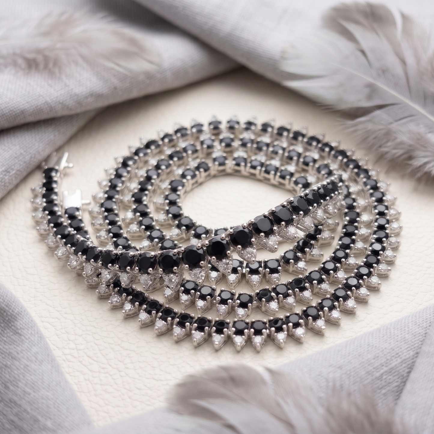 Blue Sapphire Crown Halo Tennis Necklace – Round Cut Gemstone Strand Necklace for Women