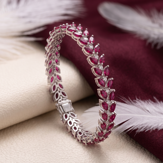 Ruby Marquise Tennis Bracelet – Art Deco Leaf Link Bracelet for Women