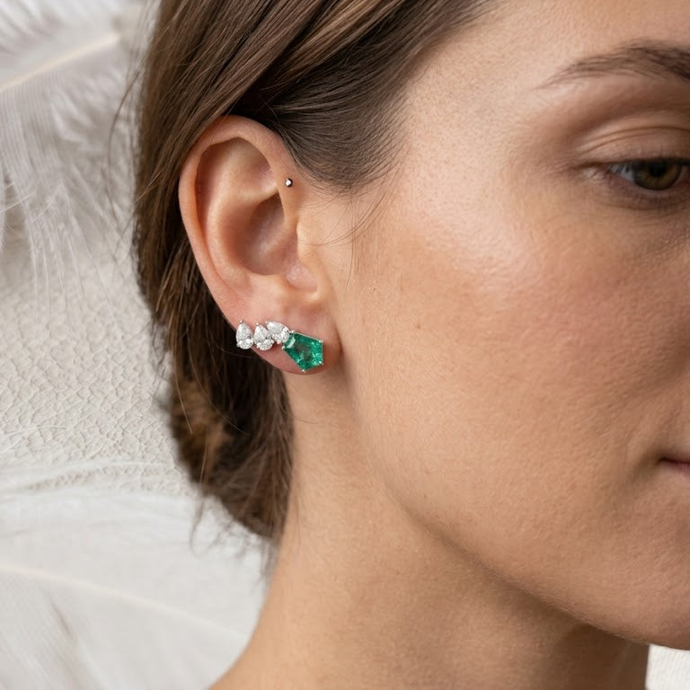 Emerald & Moissanite Cluster Earrings – Green Gemstone Jewelry for Women