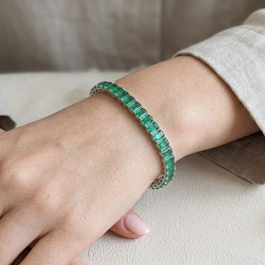 Emerald Tennis Bracelet – Emerald Cut Green Gemstone Bracelet for Women