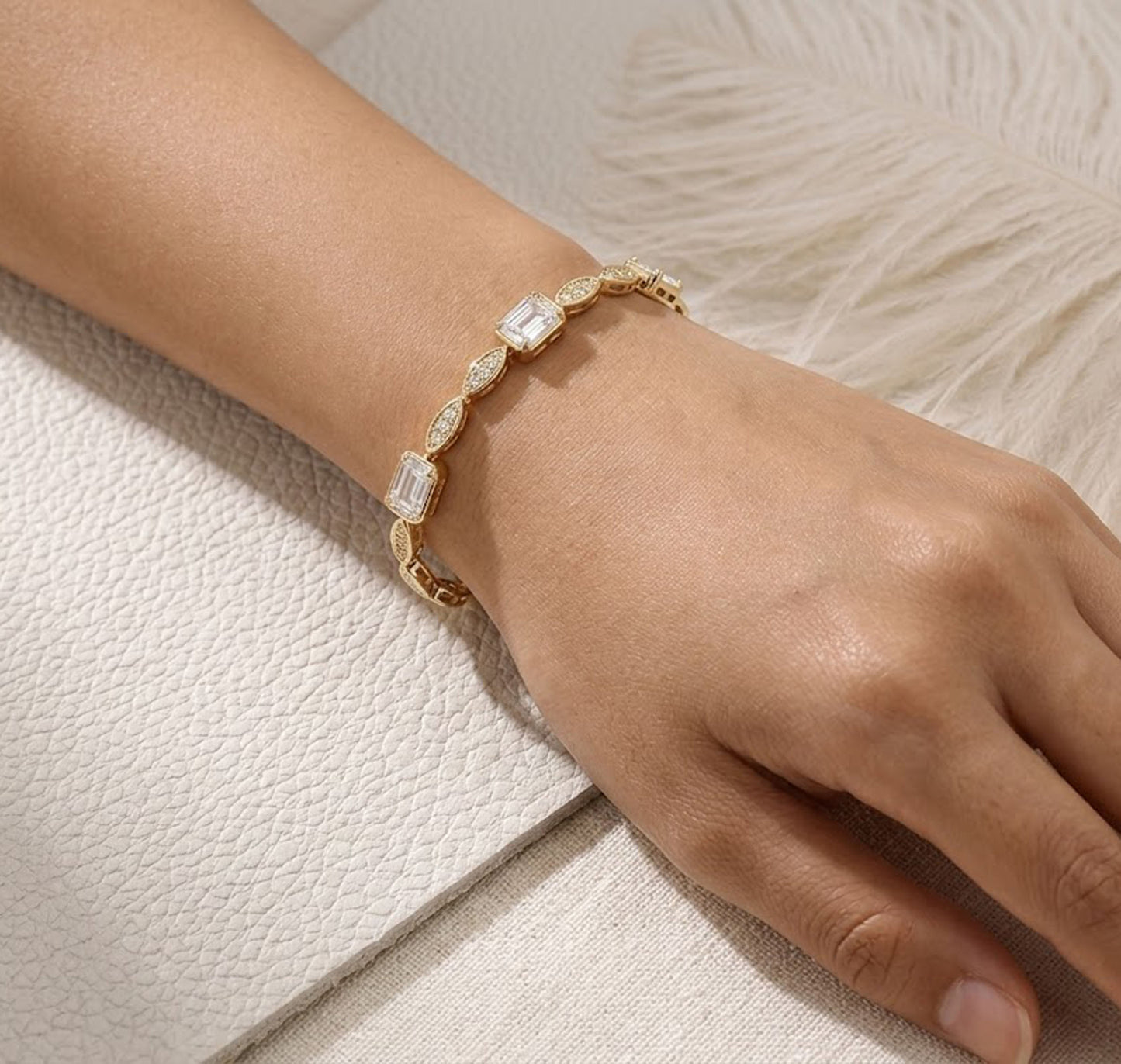 Natural Moissanite Tennis Bracelet β Vintage Art Deco Gemstone Jewelry for Women
