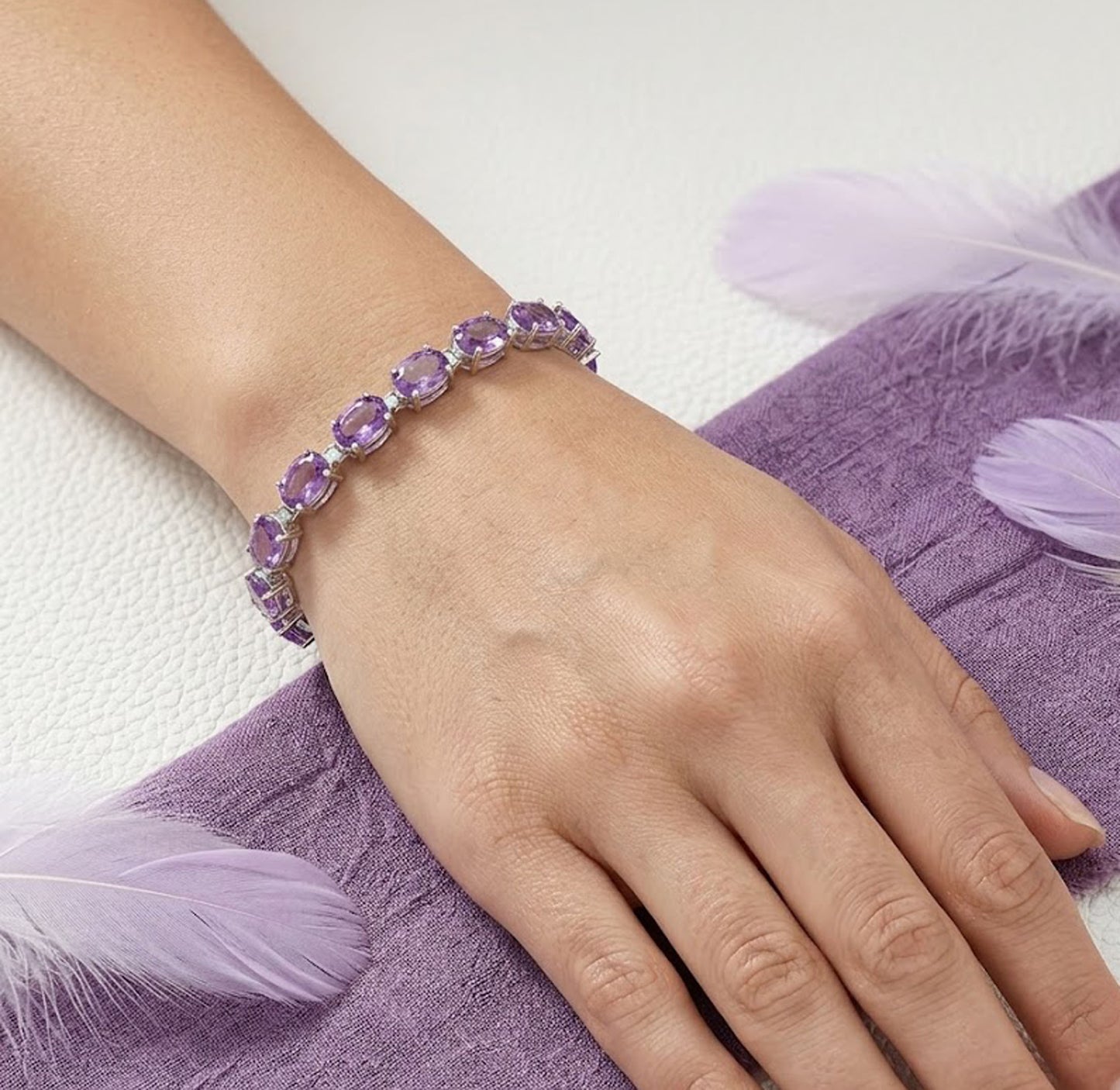 Natural Amethyst Tennis Bracelet – Elegant Oval Gemstone Jewelry for Women