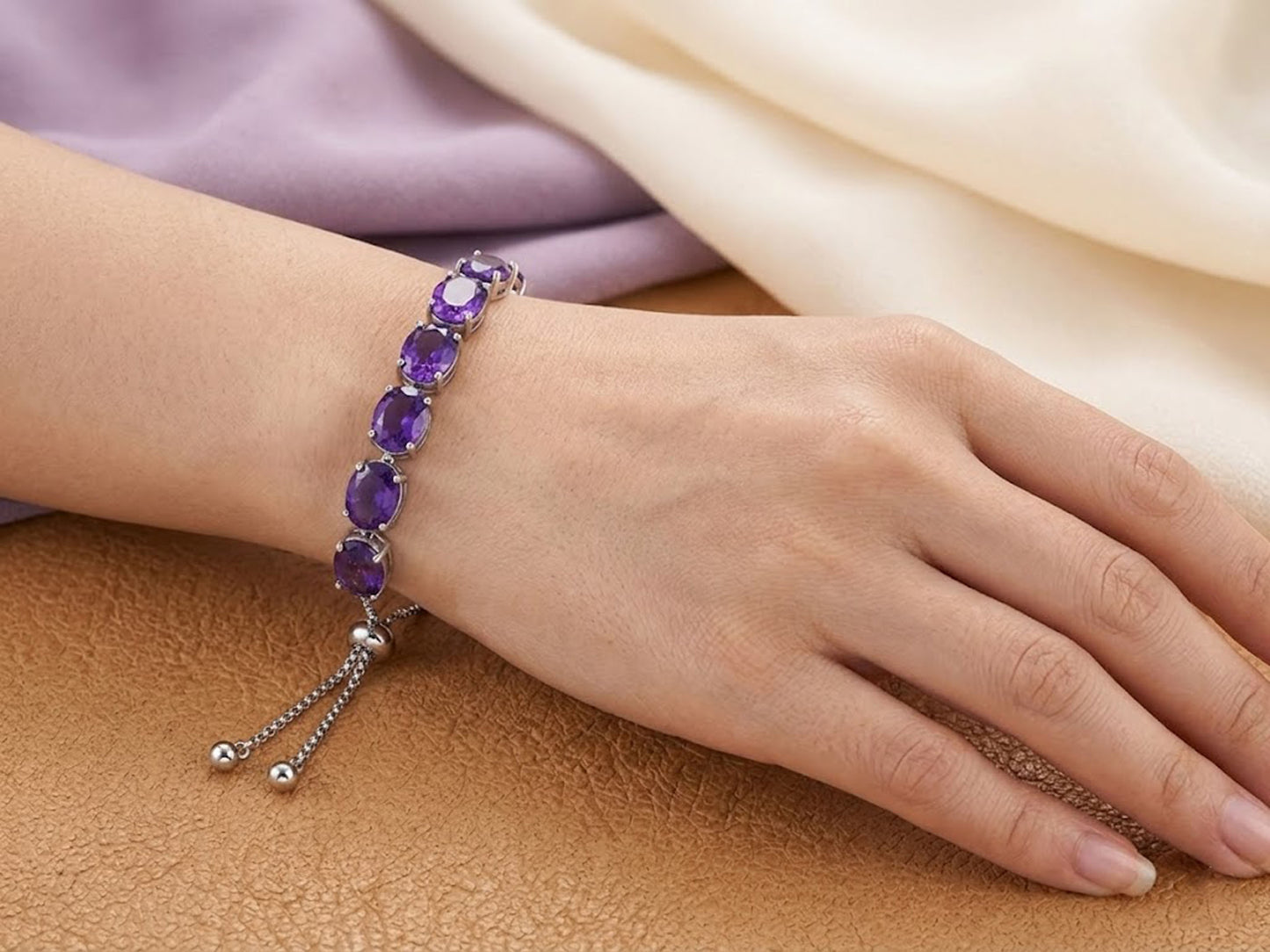 Natural Amethyst Bolo Bracelet – Adjustable Purple Gemstone Bracelet for Women