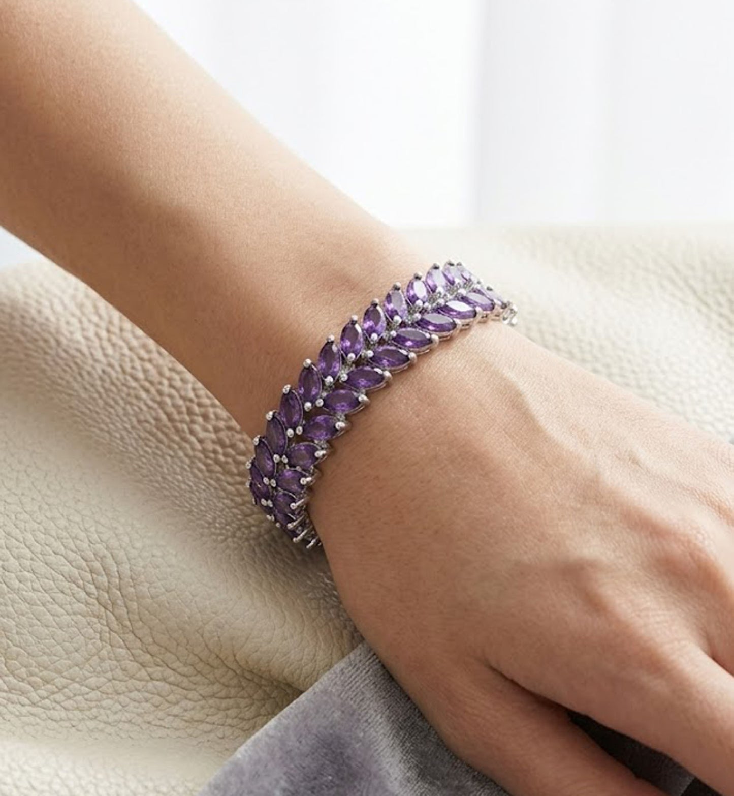 Natural Amethyst Marquise Tennis Bracelet – Elegant Purple Gemstone Jewelry for Women