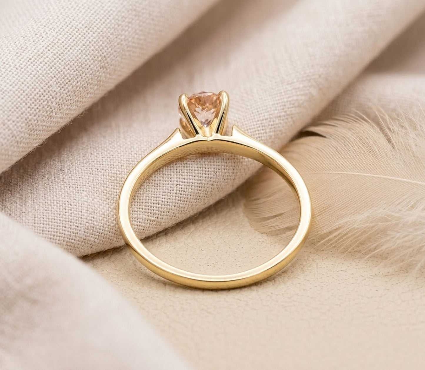 Natural Morganite Promise Ring – Round Cut Solitaire Gemstone Ring