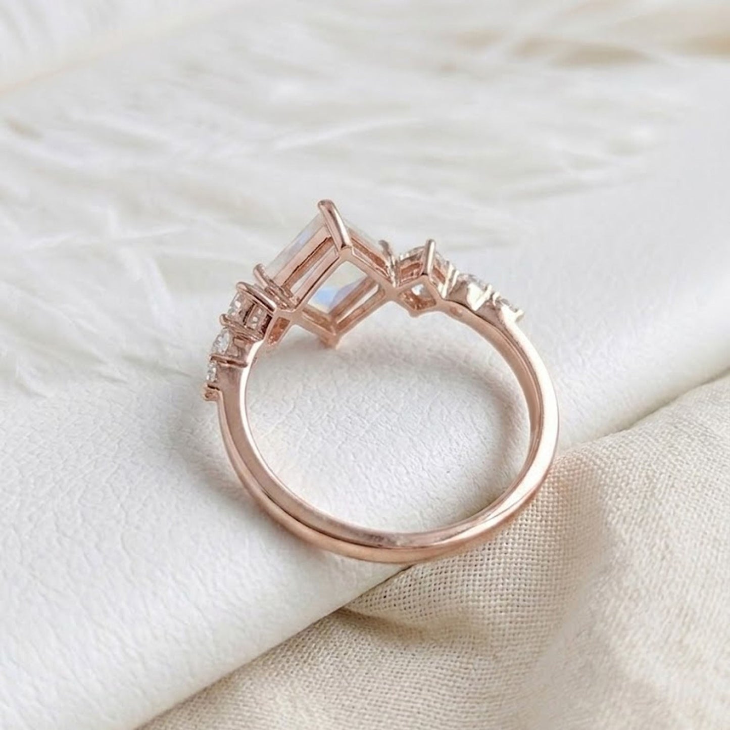Moonstone Engagement Ring – Princess Cut Cluster Ring for Women