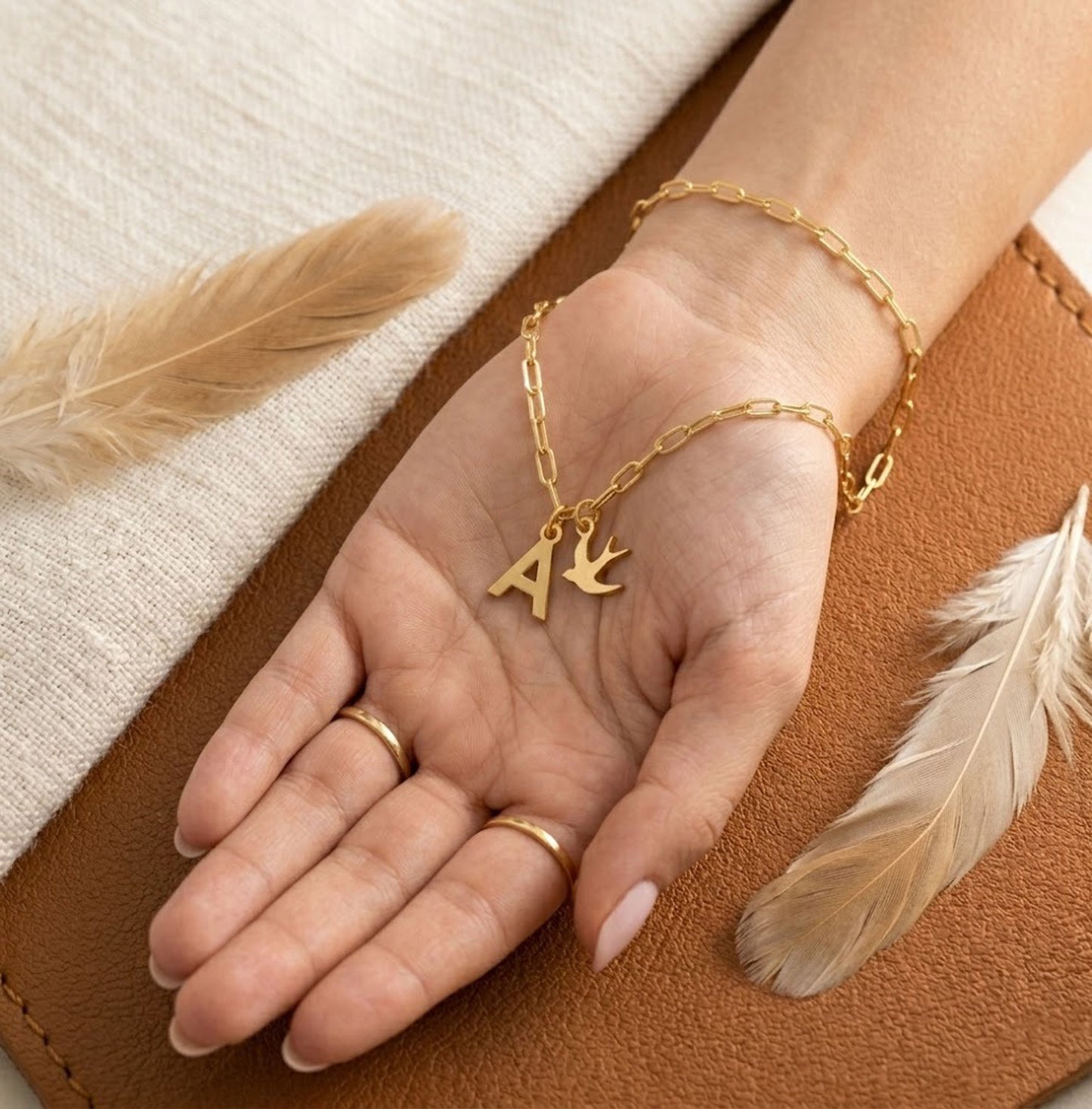 Handmade 18K Gold Initial A Bird Necklace – Personalized Swallow Pendant for Women