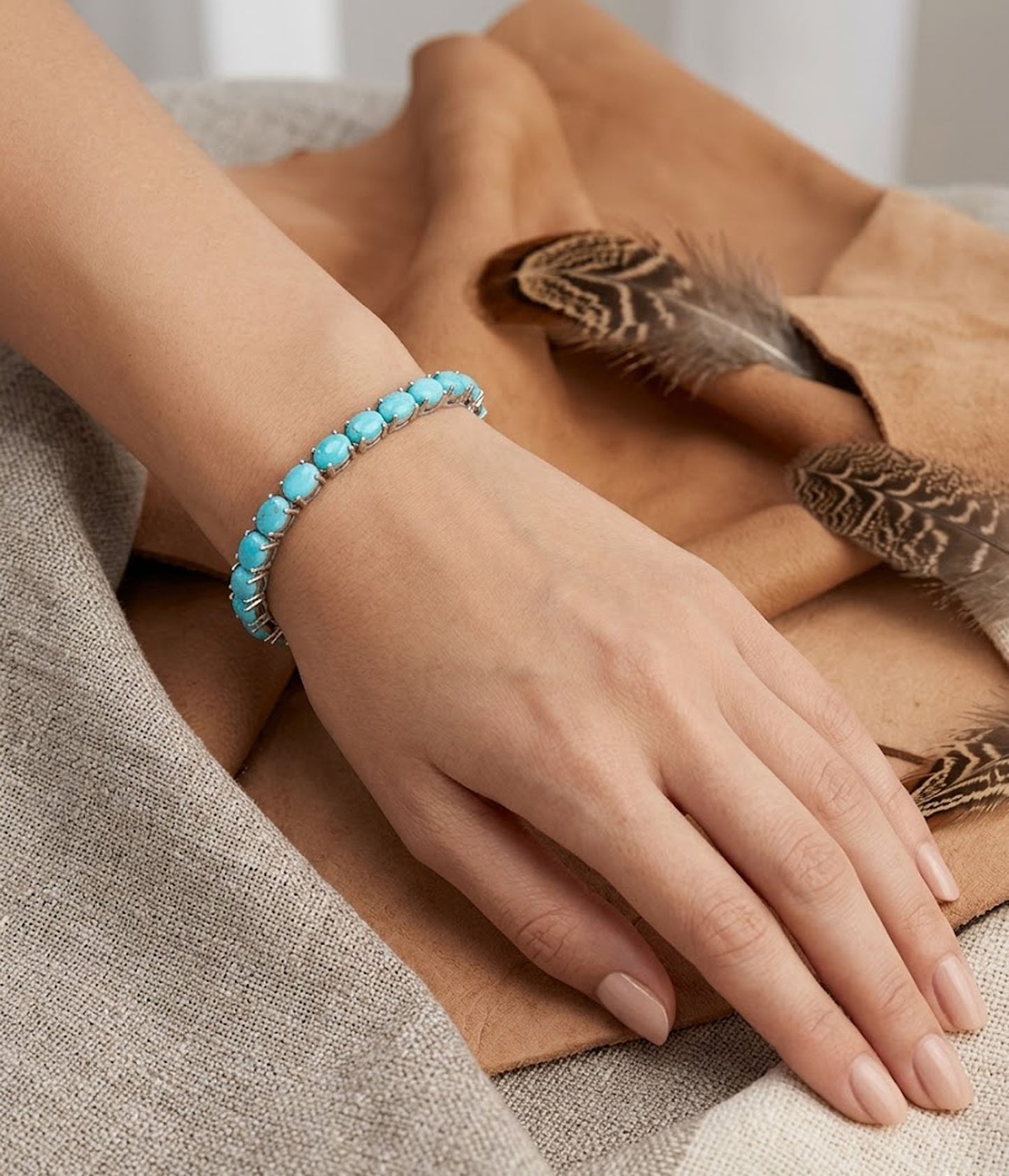 Natural Turquoise Tennis Bracelet – Handmade Gemstone Link Bracelet for Women