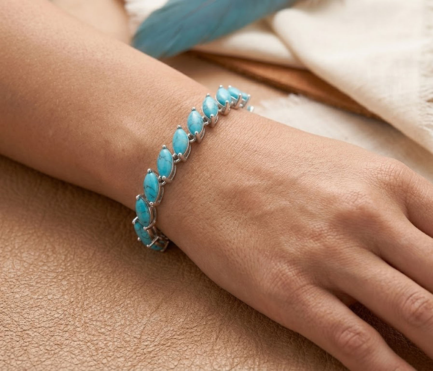 Natural Turquoise Marquise Tennis Bracelet β Leaf Design Gemstone Jewelry for Women