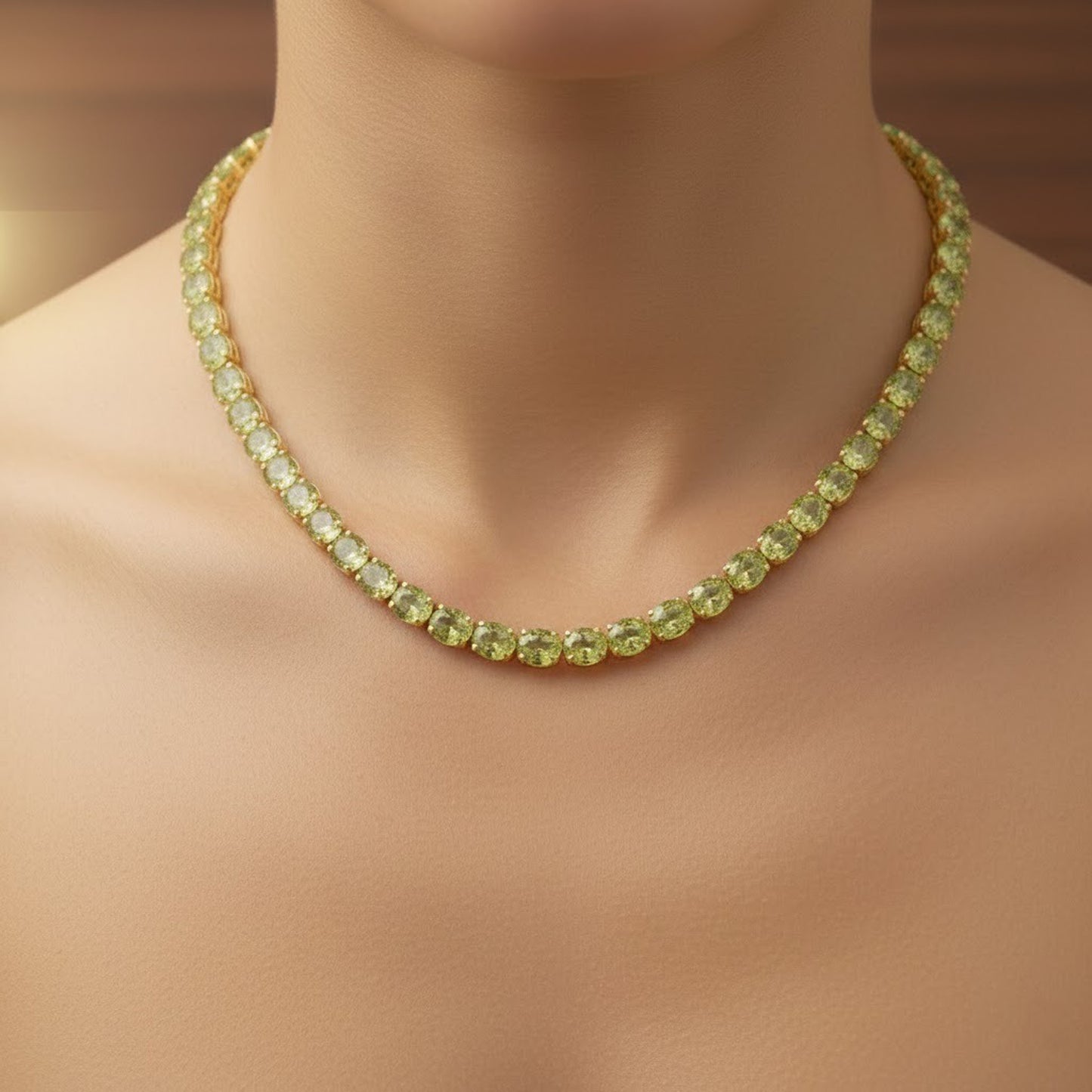 Natural Peridot Tennis Necklace – 925 Sterling Silver Green Gemstone Necklace