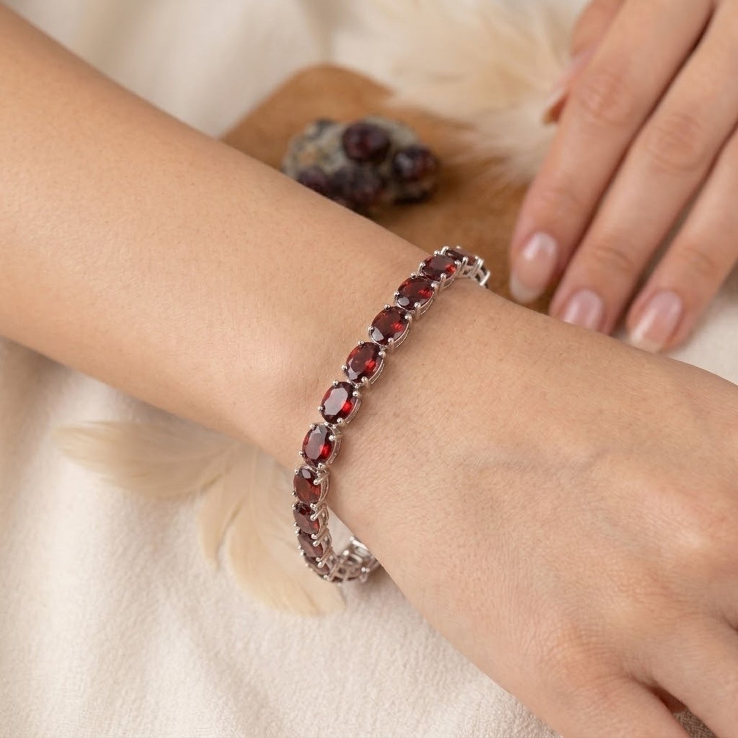 Natural Red Garnet Oval Tennis Bracelet – Handmade January Birthstone Jewelry for Women