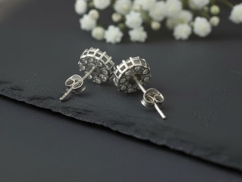 Celestial Sparkle Set: Natural Moissanite Flower Pendant & Stud Earrings in Sterling Silver