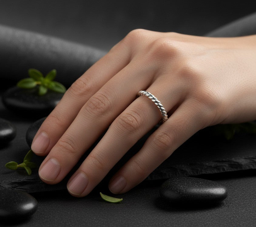 Elegant Twist Band: Sterling Silver Rope/Twisted Detail Stackable Ring