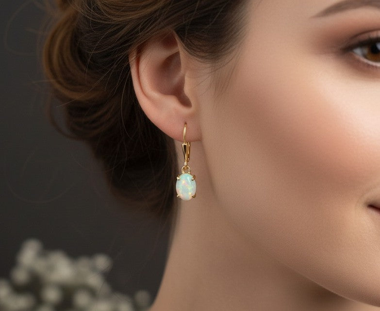 Ethereal Glow Drops: Natural Opal Dangle Earrings in Sterling Silver