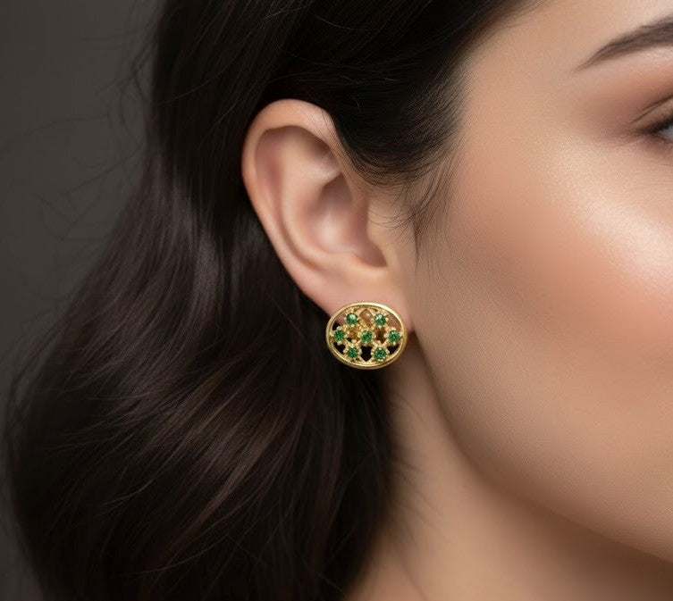 Emerald Mosaic Studs: Natural Emerald Cluster Earrings in Sterling Silver