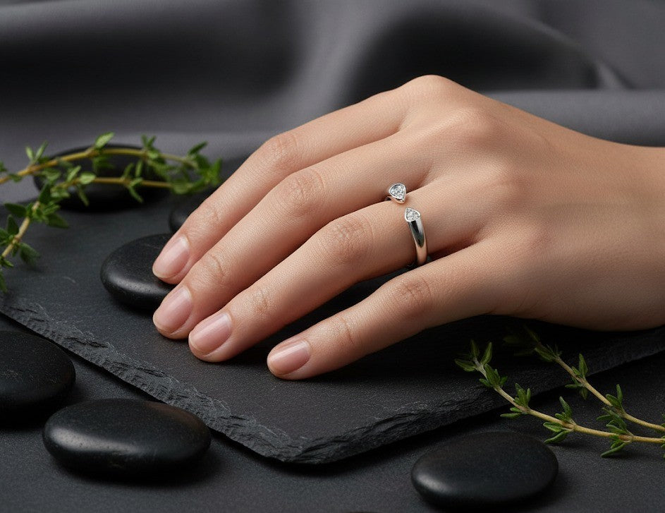 Modern Open Ring: Pear Moissanite Bypass Ring in Sterling Silver