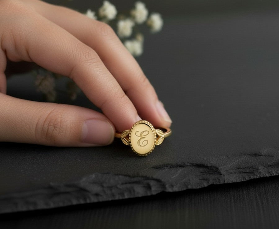 Heirloom Initial Ring: Personalized Engraved Initial Signet in Sterling Silver