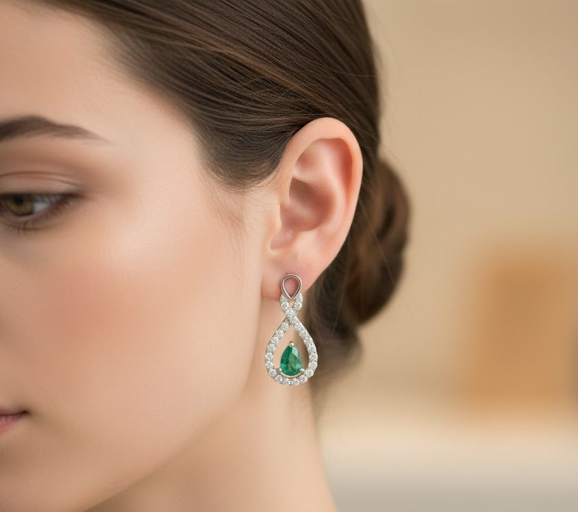 Eternal Radiance Set: Natural Emerald & Moissanite Infinity Drop Jewelry Set
