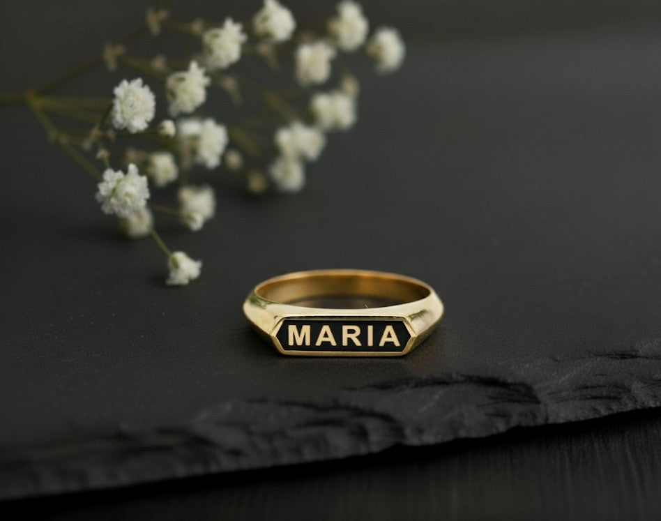 Personalized Name Ring | Engraved Name Plate Signet in Sterling Silver