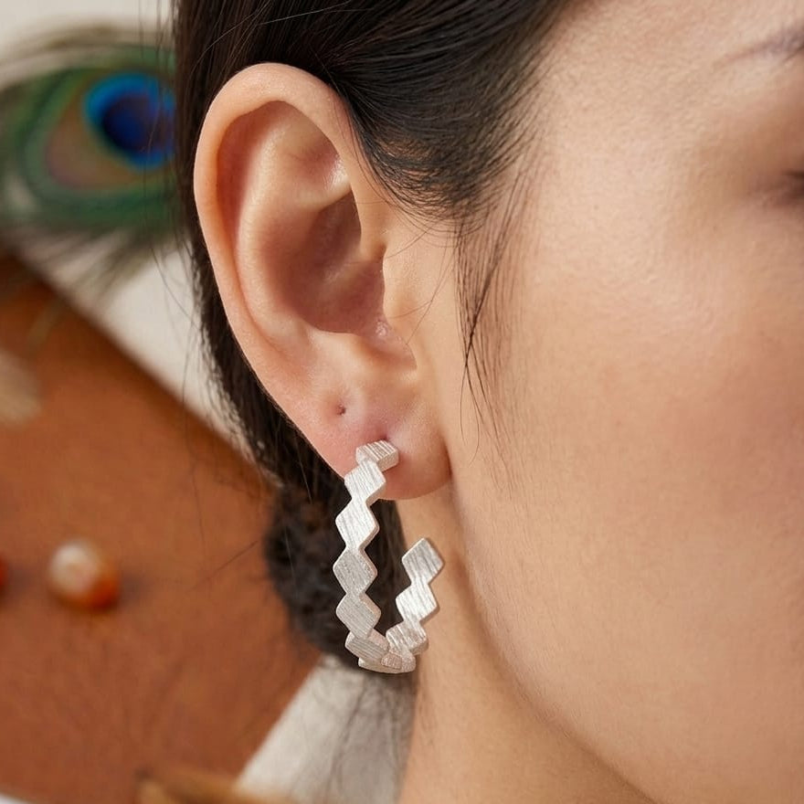 Geometric Hoop Earrings – Brushed Satin Minimalist Hoops for Women