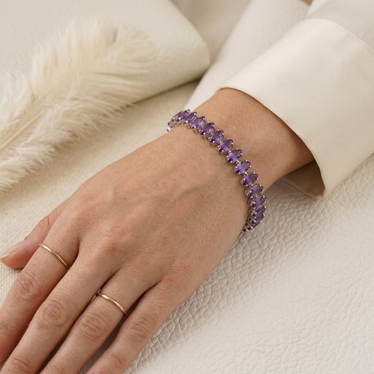 Handmade Natural Amethyst Tennis Bracelet Marquise Cut 925 Sterling Silver