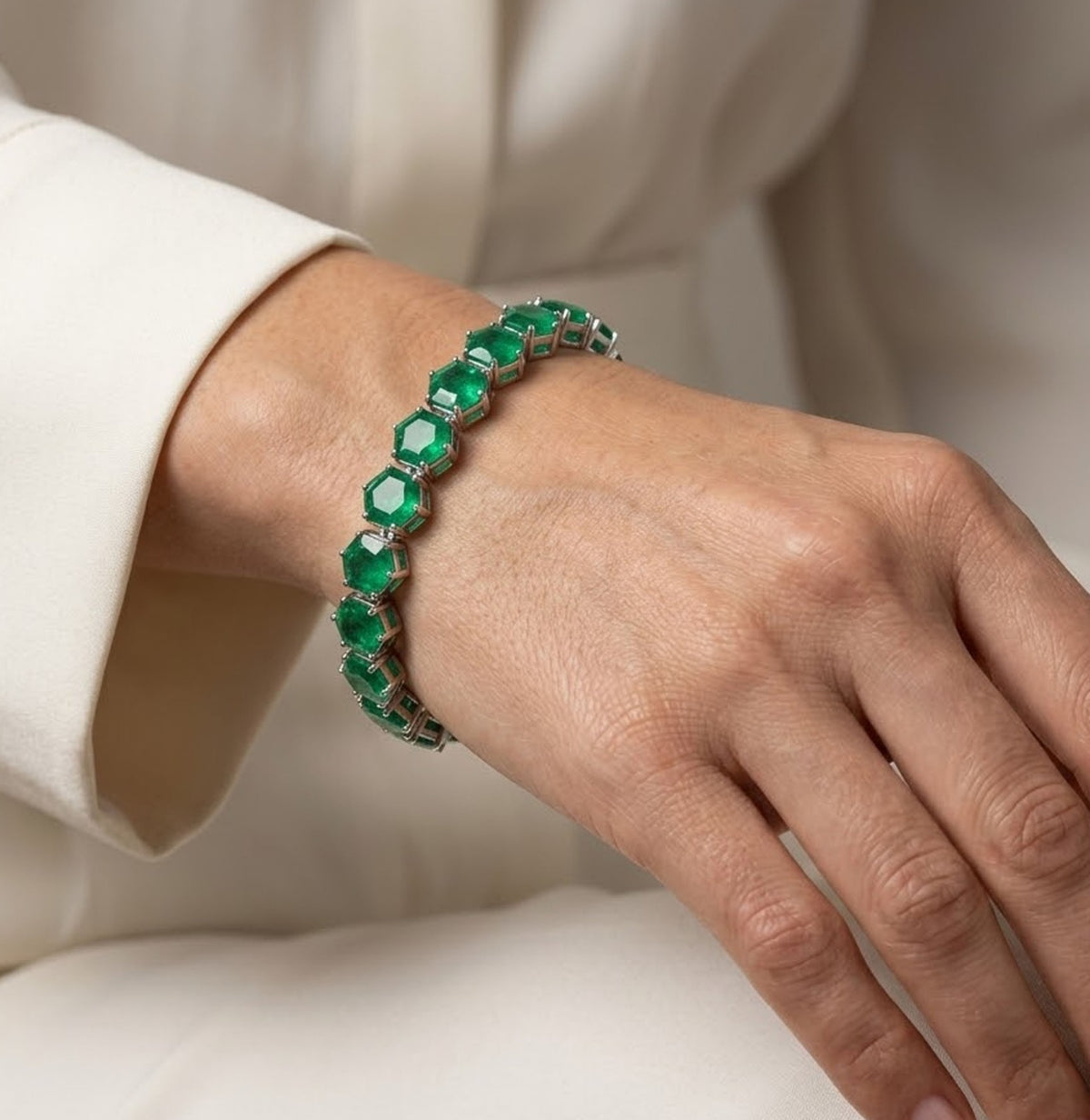 Lab-Grown Emerald Tennis Bracelet in 925 Sterling Silver For Women gift