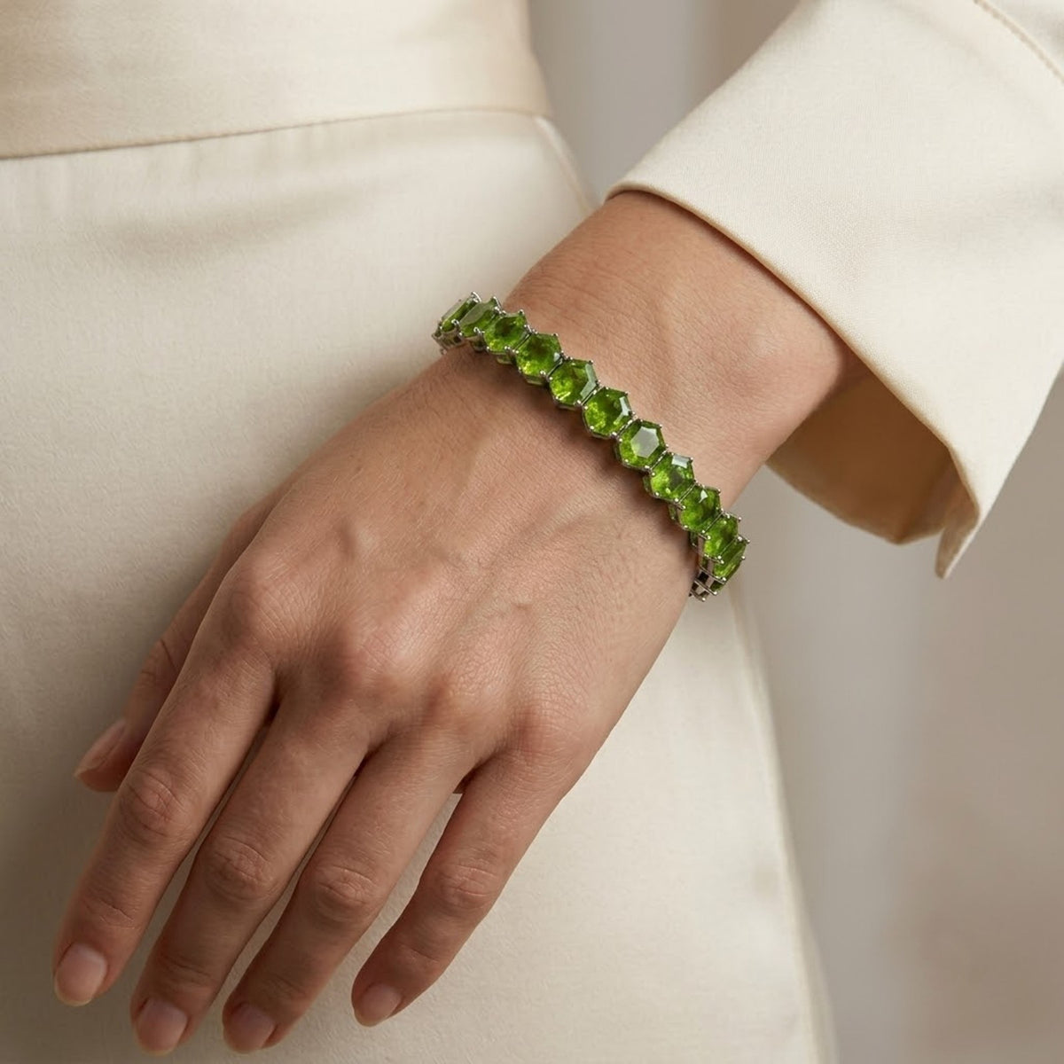 Natural Peridot Hexagon Cut Tennis Bracelet in 925 Sterling Silver For Women Gift