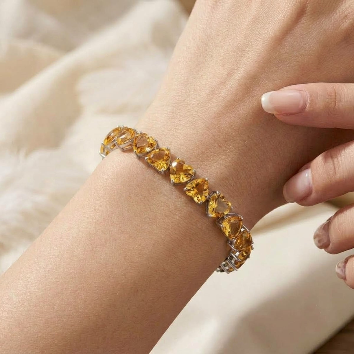 Natural Citrine Heart Cut Tennis Bracelet in 925 Sterling Silver Women