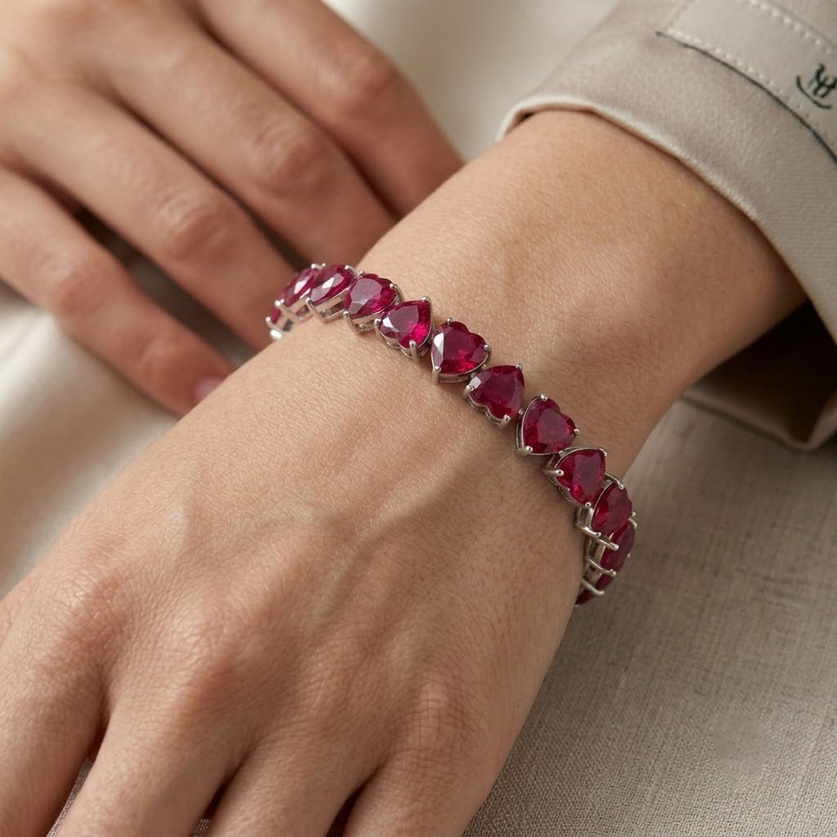 Natural Ruby Heart Cut Tennis Bracelet in 925 Sterling Silver For Women