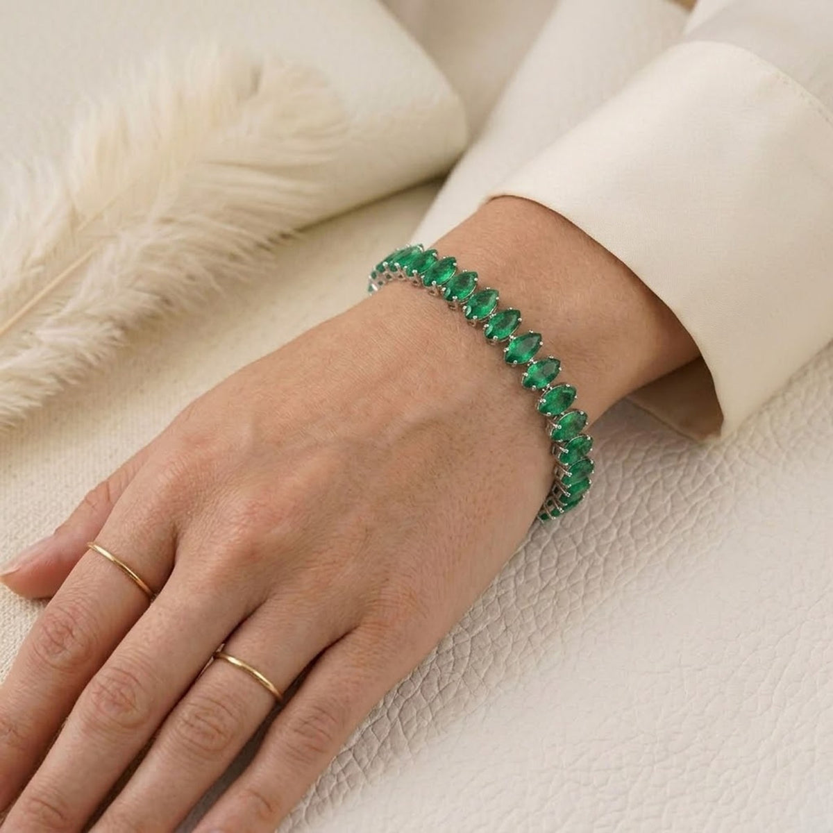 Handmade Lab-Grown Emerald Tennis Bracelet, 6x3mm Marquise Cut 925 Sterling Silver, Minimalist Fine Jewelry