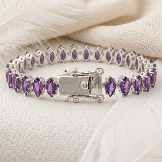 Handmade Natural Amethyst Tennis Bracelet Marquise Cut 925 Sterling Silver