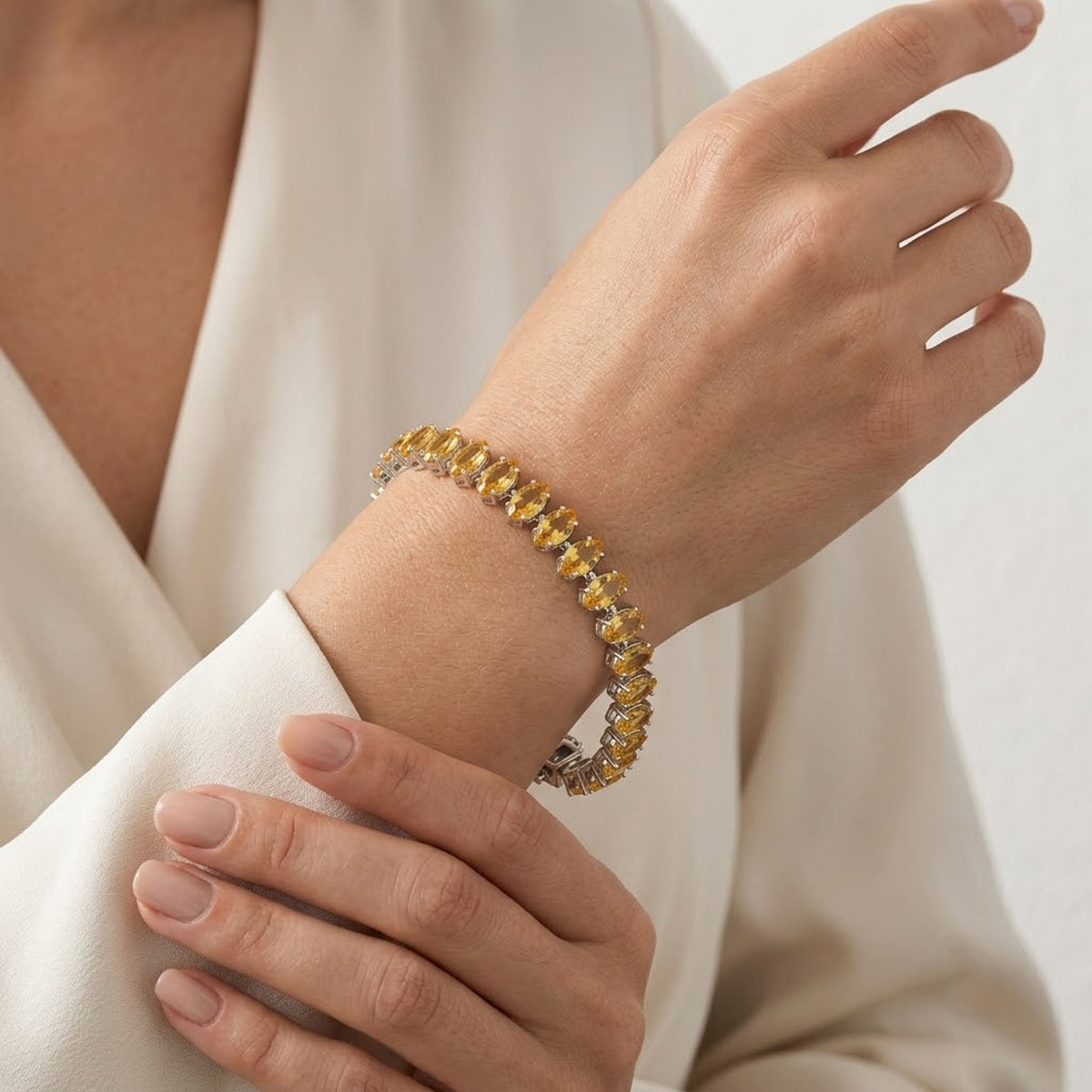 Natural Citrine Tennis Bracelet Marquise Cut 925 Sterling Silver For Women Gift