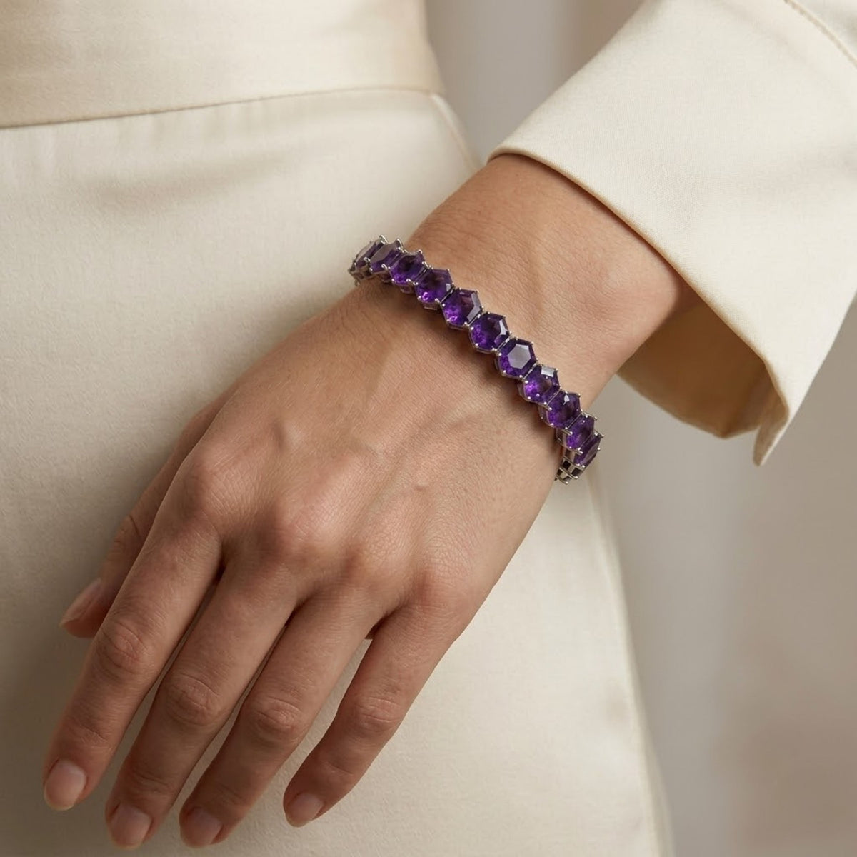 Natural Amethyst Tennis Bracelet in925 Sterling Silver For Women Gift