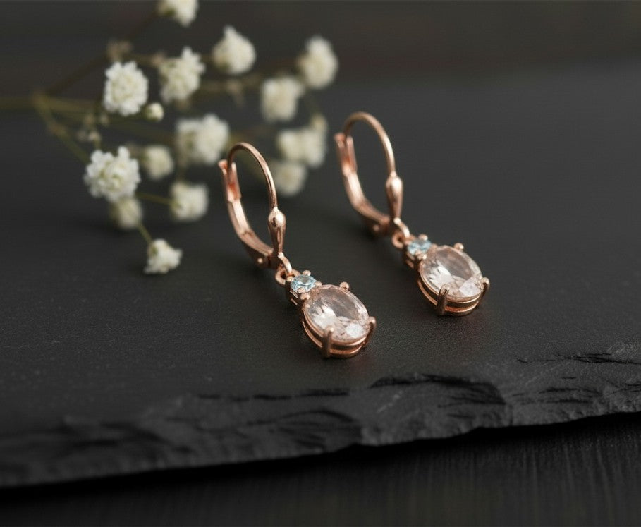 Blush & Brilliance Drops: Natural Morganite & Moissanite Dangle Earrings in Sterling Silver