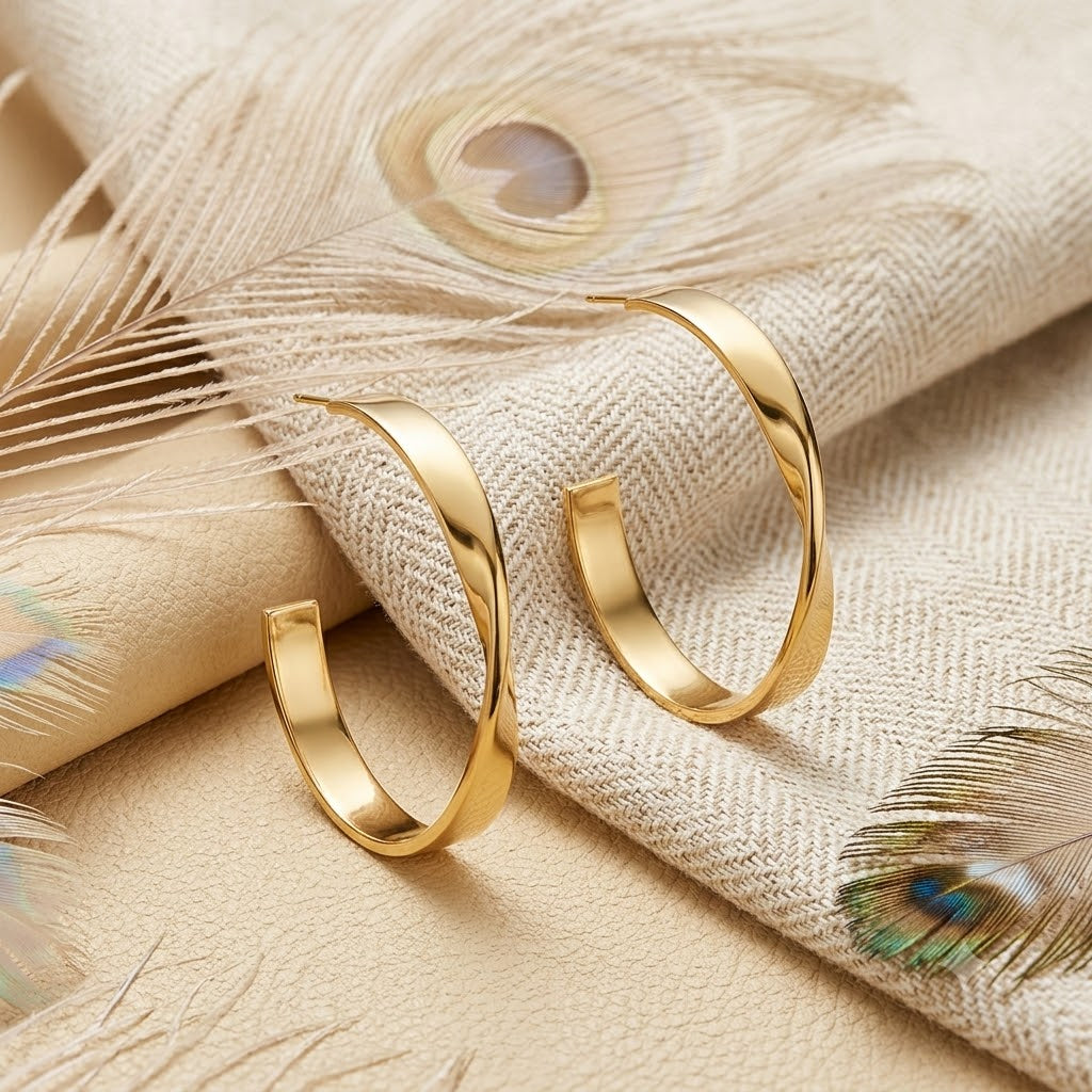 Twisted Oval Hoop Earrings – Gold Plated Elongated Hoops for Women