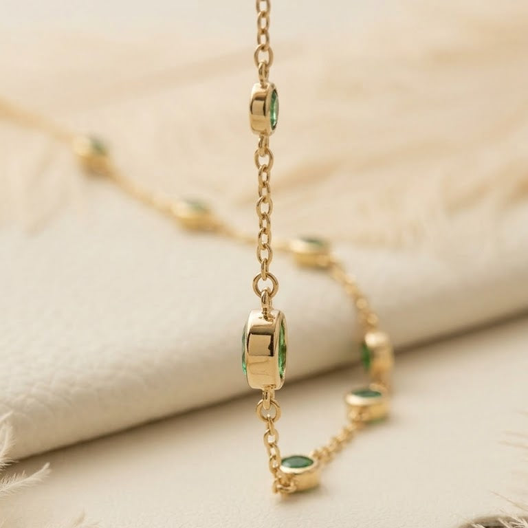 Green Onyx Layering Necklace – Round Bezel Station Necklace