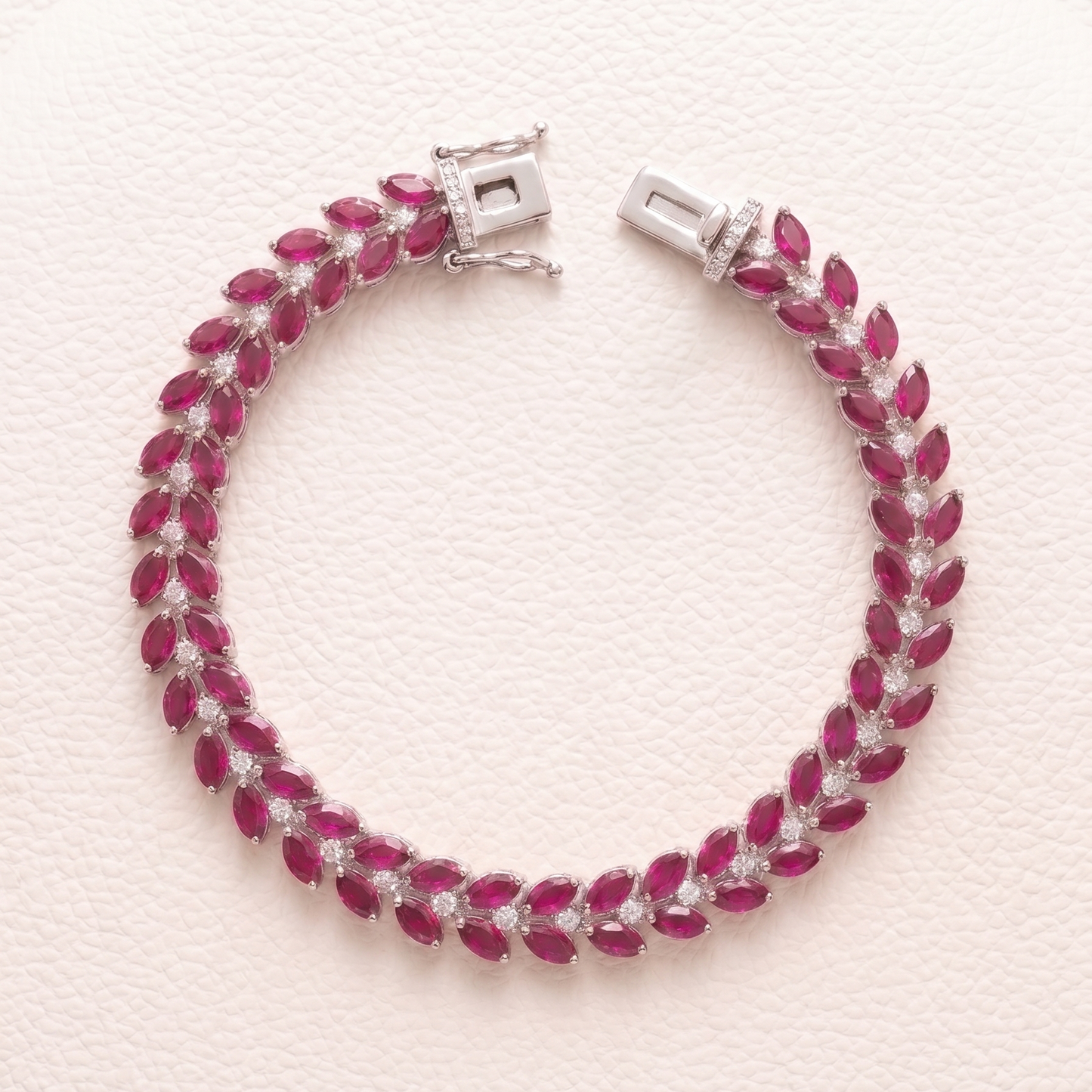 Ruby Marquise Tennis Bracelet – Art Deco Leaf Link Bracelet for Women