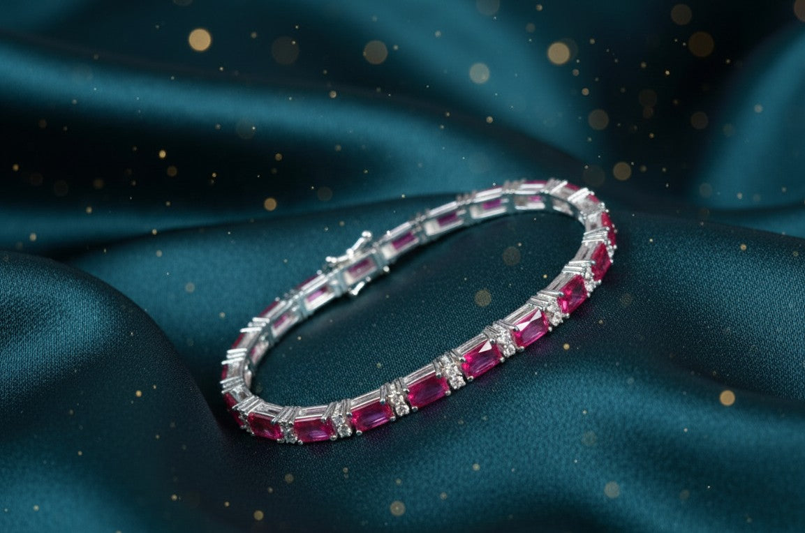 Natural Ruby & Dazzling Moissanite Eternity Bracelet