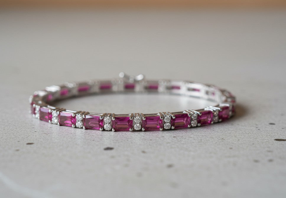 Natural Ruby & Dazzling Moissanite Eternity Bracelet