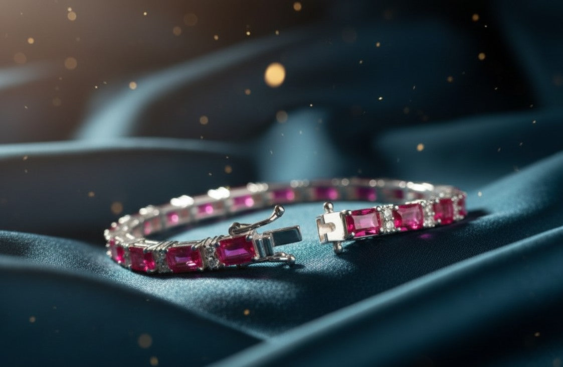 Natural Ruby & Dazzling Moissanite Eternity Bracelet