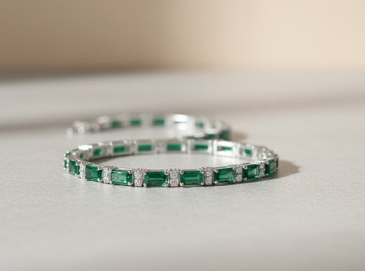 Evergreen Glamour: Lab-Created Emerald & Dazzling Moissanite Tennis Bracelet