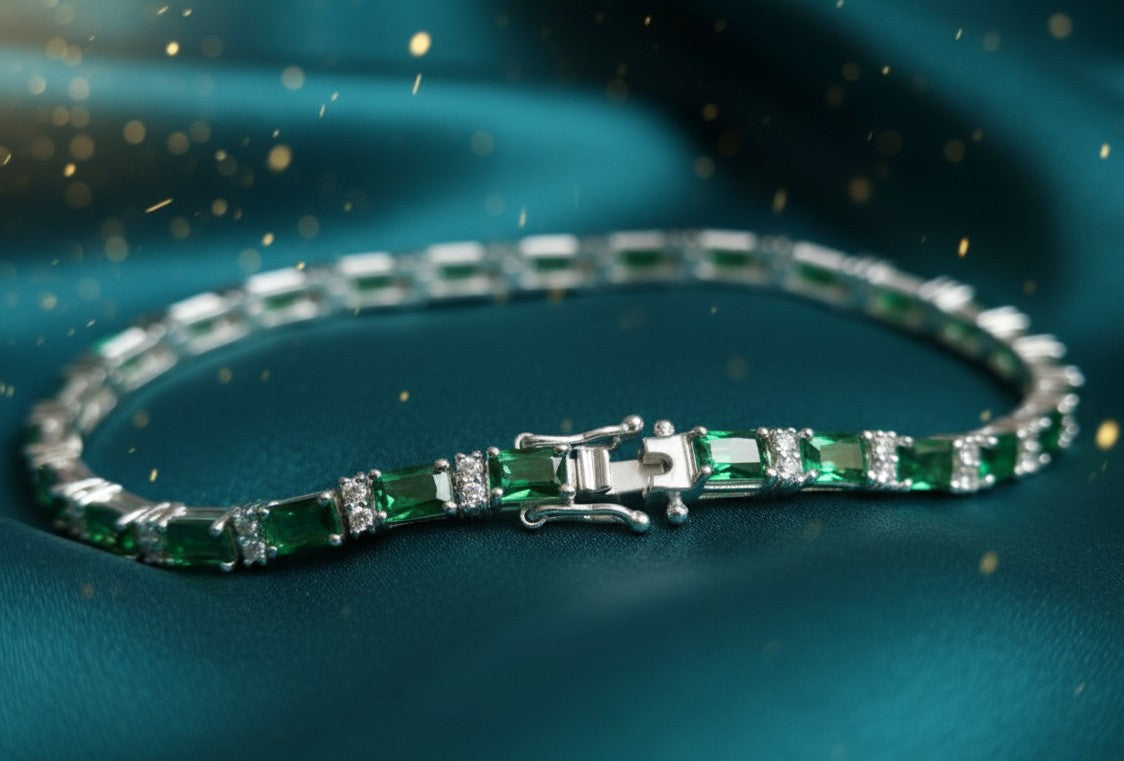 Evergreen Glamour: Lab-Created Emerald & Dazzling Moissanite Tennis Bracelet